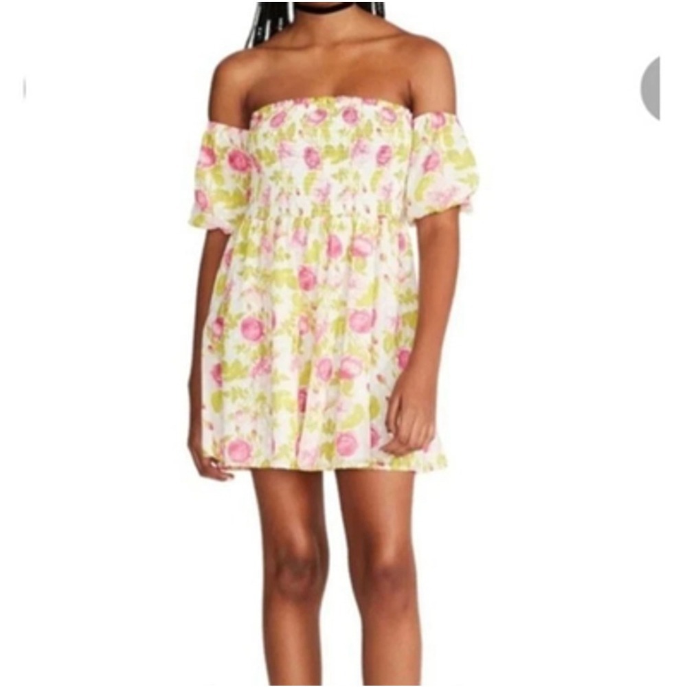 Betsey Johnson Dress Size XL Arianna Off Shoulder Babydoll Mini Coquette Floral